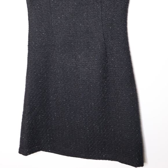 JULIETTE LONGUET Cap Sleeve Tweed Sheath Dress Leather Trim Black Women's 4 - Picture 7 of 11